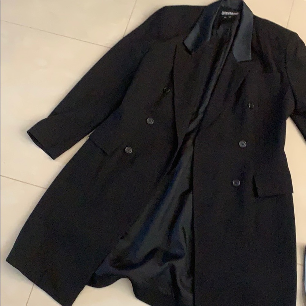 EUC Black trench coat with silk neckline